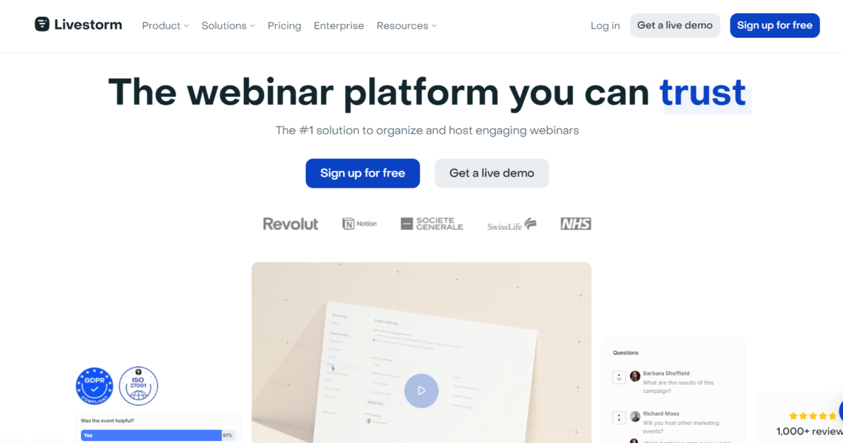 platforms for webinar: Livestorm